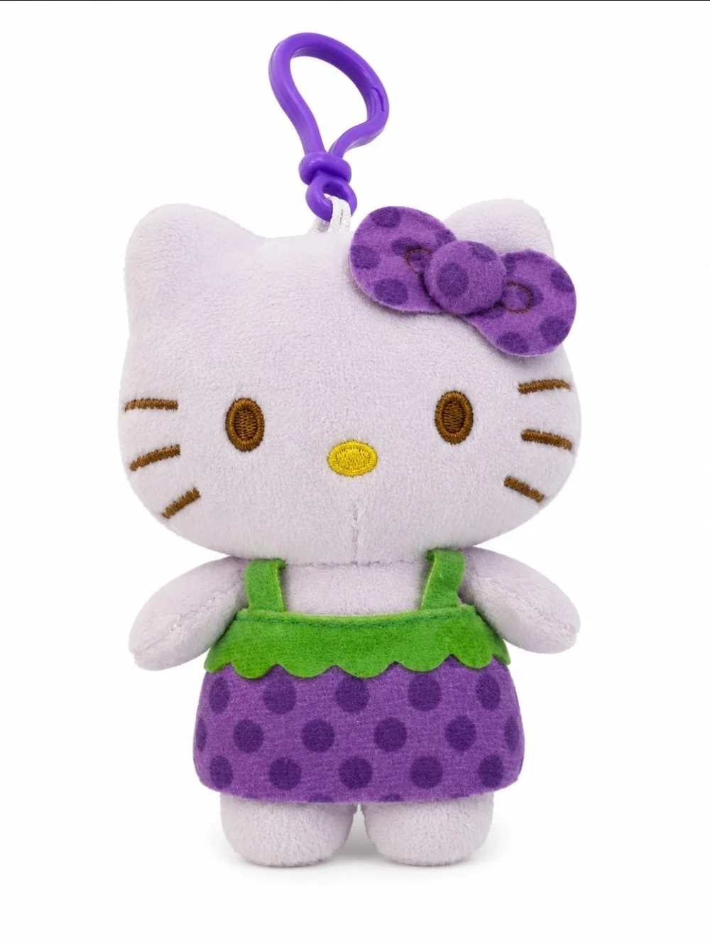 Sanrio Hello Kitty Lilac Plush Bag Clip Keychain Purple Polka-Dot Dress